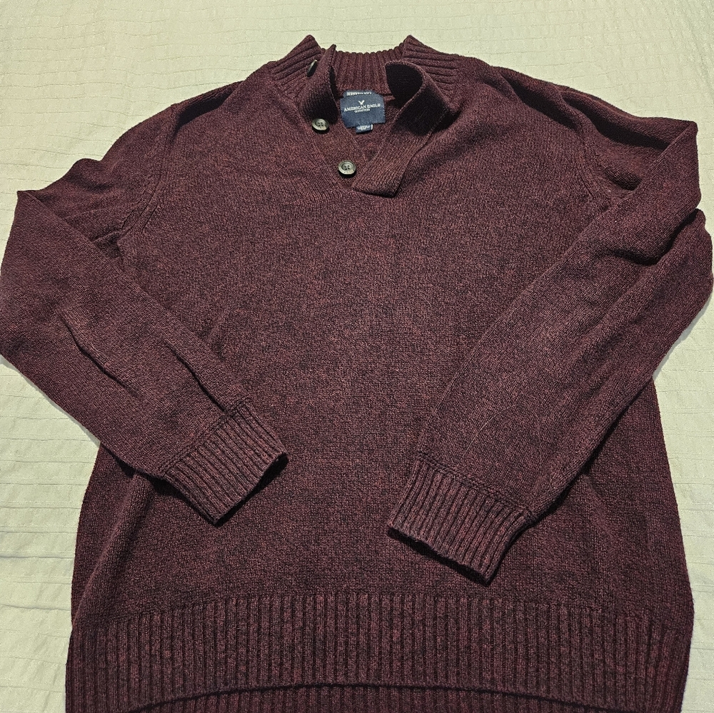 AMERICAN EAGLE Seriously Soft Men's Sz M Quarter Button Mock Neck Sweater Red